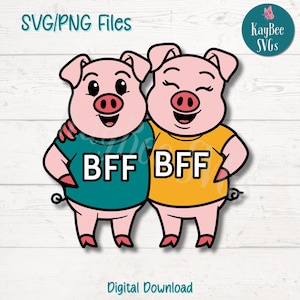 Archivos de corte SVG PNG de cerdos BFF para Cricut, descarga digital de Silhouette, grabado láser, impresión por sublimación, imágenes prediseñadas de uso comercial