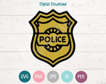 Police Badge SVG PNG Clipart Cut Files for Cricut, Silhouette, Laser Engraving, Sublimation (Digital)