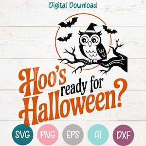 Leuke uil Halloween SVG PNG-bestanden knippen voor Cricut, silhouet digitale download, lasergravure, afdrukbare sublimatie, commercieel gebruik clipart
