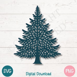 Pin flocon de neige PNG SVG, Silhouette d'arbre de Noël d'hiver, fichier de coupe de forêt à feuilles persistantes pour Cricut et découpe laser