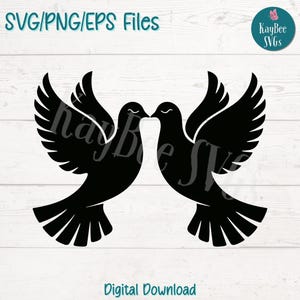 Duas pombas se beijando SVG PNG Clipart de pássaro romântico para artesanato de casamento e amor | Arquivo de corte para Cricut, Silhouette, Gravação a laser, Sublimação