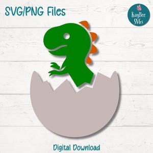 Dinosaurio bebé en huevo (archivos SVG y PNG) para Cricut, Silhouette, descarga digital, grabado láser, impresión por sublimación y uso comercial.