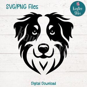 Australian Shepherd Face SVG PNG Dog Breed Clipart for Pet Lover and Farmhouse Crafts | Cut File for Cricut, Silhouette, Laser Engraving