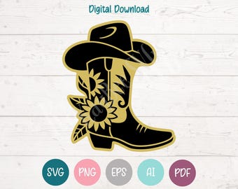 Cowboy Boot Sunflower SVG, PNG, Cricut, Silhouette (Digital Download)