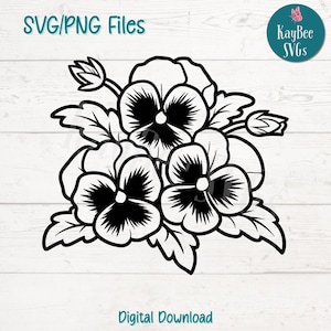 Pansy Flowers SVG PNG Cut Files for Cricut, Silhouette Digital Download, Laser Engraving, Sublimation Printable, Commercial Use Clipart