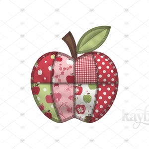 Patchwork Apple PNG Image - Vintage-style Faux Quilt Design for DTF, Sublimation, Printable Art
