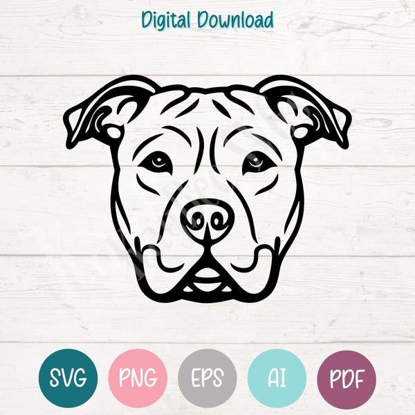 Imágenes prediseñadas SVG PNG de la cara de Pitbull para corte, compatibles con Cricut, Silhouette, grabado láser y sublimación (digital).