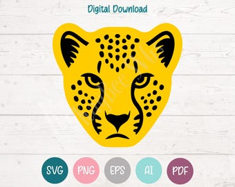 Fichiers coupe Clipart PNG SVG visage de guépard pour Cricut, Silhouette, gravure laser, sublimation (numérique)