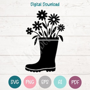 Rain Boot with Flowers SVG, PNG, Cricut, Silhouette (Digital Download)