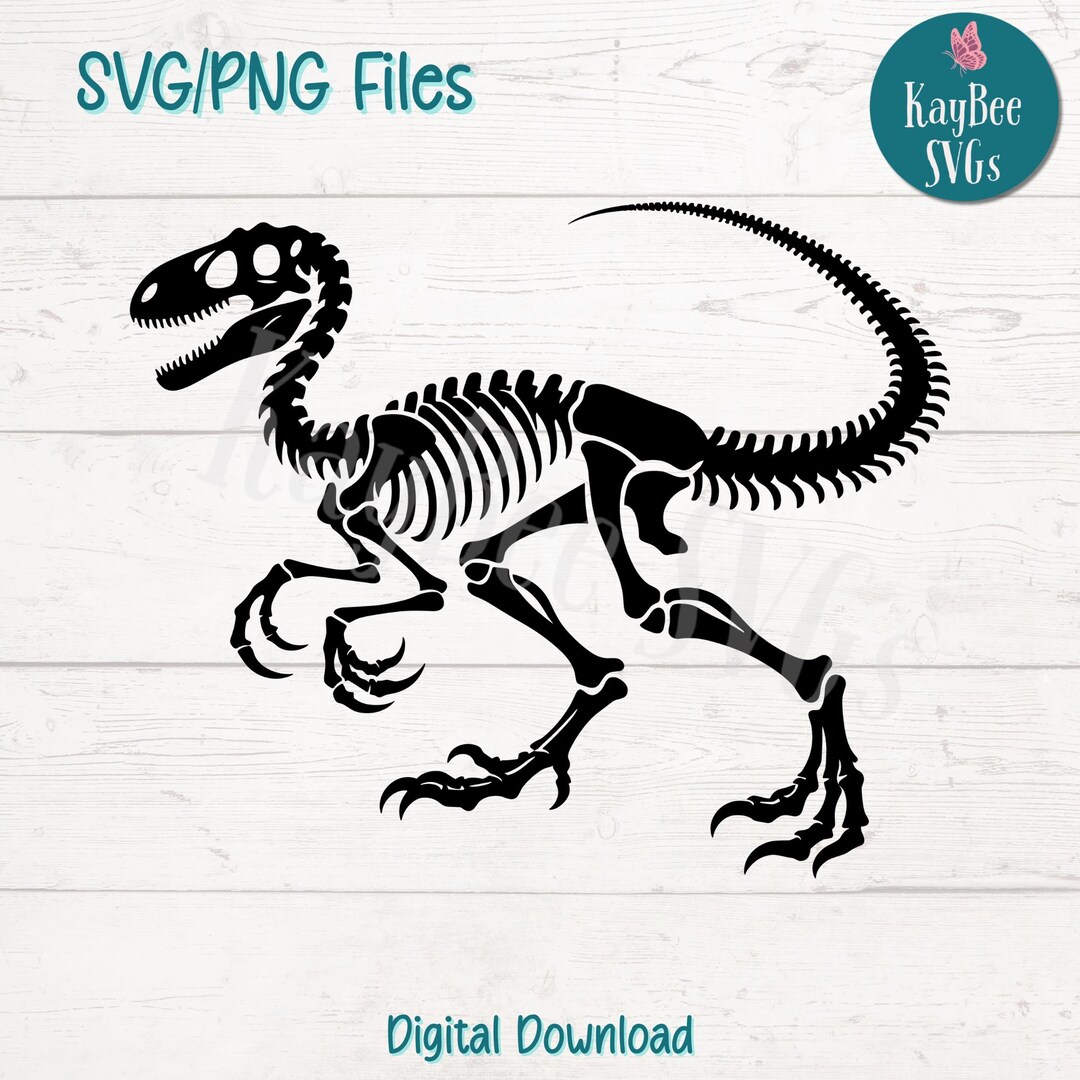 Velociraptor Dinosaur Sticker – I065 – 8" Decal – Jurassic Fossil Bone Style