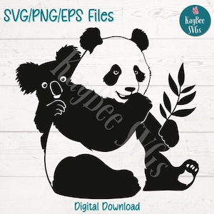 Koala en panda SVG-PNG-cut-bestanden voor Cricut, silhouet digitale download, lasergravure, afdrukbare sublimatie, commercieel gebruik clipart