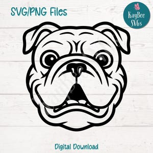 Bulldog gezicht SVG PNG hondenras clipart voor dierenliefhebber en rasspecifieke ambachten | Snijbestand voor Cricut, silhouet, lasergravure, afdrukbaar