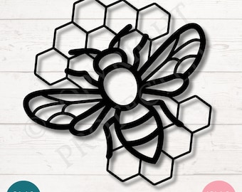 Bee SVG PNG with Honeycomb, Beehive Honeybee Silhouette for Cricut and Sublimation | Laser Engraving, Printable, Commercial Use Clipart