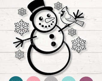 Snowman and Cardinal Clipart, Winter Scene SVG PNG EPS (Digital Download)