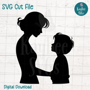 Mutter und Sohn SVG PNG Schnittdateien für Cricut, Silhouette digitaler Download, Lasergravur, Sublimation druckbar, kommerzielle Nutzung Clipart