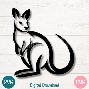 Wallaby SVG PNG, Australische Wildtier Silhouette Clipart, Outback Tiere Digital Cut-Datei für Cricut, Sublimation, Lasergravur, Printable
