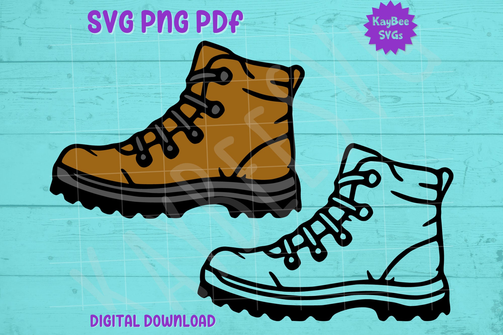 Hiking Boot Work Shoe SVG PNG PDF Clipart Digital Cut File Download for Cricut Silhouette Sublimation Printable Art - Commercial Use