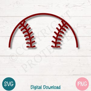 Baseball SVG PNG Clipart con cucitura a mezza palla per tifosi e squadre sportive, file di taglio per Cricut, download digitale Silhouette, Laser