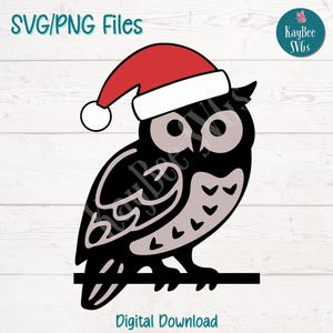 Coruja em chapéu de Papai Noel SVG PNG Clipart de pássaro de Natal para artesanato de férias | Arquivo de corte para Cricut, Silhouette, Gravação a laser, Sublimação, Impressão