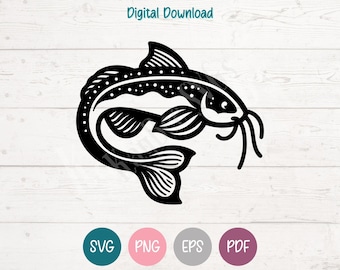 Catfish SVG PNG Clipart Cut Files for Cricut, Silhouette, Laser Engraving, Sublimation (Digital)