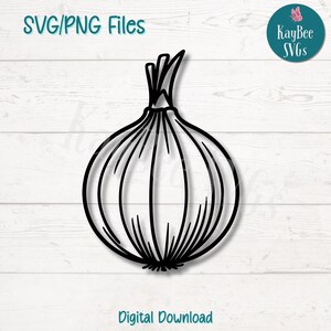 以下が含まれることがあります： 白い木製の背景に茎のある玉ねぎの白黒線画。SVG/PNGファイル。デジタルダウンロード。