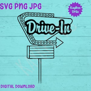 Drive-In Neon Sign - Diner Movie - SVG PNG JPG Clipart Digital Cut File Download for Cricut Silhouette - Commercial Use