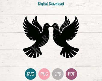 Kissing Doves SVG PNG Clipart Cut Files for Cricut, Silhouette, Laser Engraving, Sublimation (Digital)