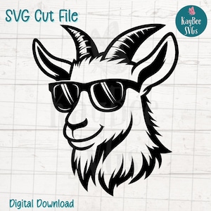 Geit draagt zonnebril SVG-bestand knippen voor Cricut, silhouet, digitale download, afdrukbare clipart, commercieel gebruik, illustraties, laserstencil