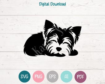 Sleeping Yorkie SVG PNG Clipart Cut Files for Cricut, Silhouette, Laser Engraving, Sublimation (Digital)