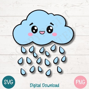 Kawaii Cute Cloud SVG PNG Cut Files for Cricut, Silhouette Digital Download, Laser Engraving, Sublimation Printable, Commercial Use Clipart