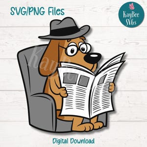 Dog Reading Newspaper SVG PNG Cut Files for Cricut, Silhouette Digital Download, Laser Engraving, Sublimation Printable, Commercial Use