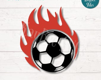 SVG de llamas de balón de fútbol: Cricut, Silhouette, sublimación (descarga digital, uso comercial).