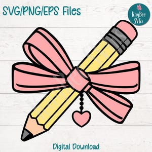 Lápis com arco SVG PNG para Cricut, download digital Silhouette, gravação a laser, impressão por sublimação, clipart para uso comercial
