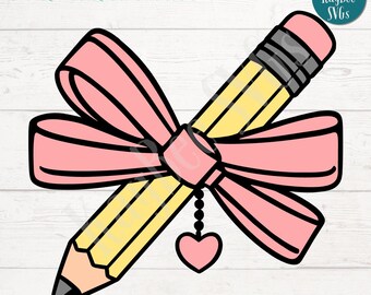 Pencil with Bow SVG, PNG Cut Files, Clipart (Digital Download)