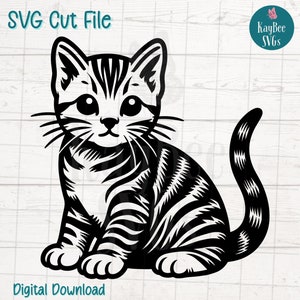 Tabby Katze Kätzchen SVG PNG Schnittdateien für Cricut, digitaler Download, Lasergravur, Sublimation, druckbare Cliparts, kommerzielle Nutzung Clip Art