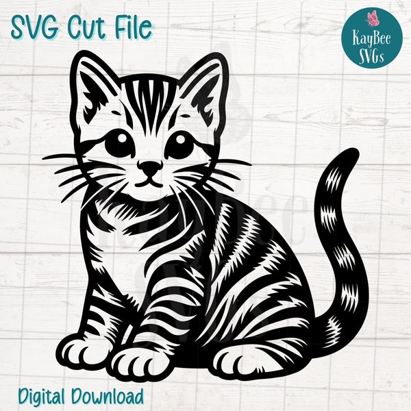 Tabby Cat Kitten SVG Digital Cut File for Cricut, Silhouette, Engraving, Sublimation, Printable Art, T-Shirt, Mug Press - Commercial Use