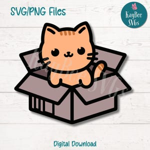 Kat in kartonnen doos SVG PNG-bestanden knippen voor Cricut, digitale download, lasergravure, sublimatie, afdrukbare clipart, commercieel gebruik clipart