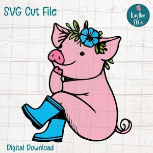 Pig with Rain Boots SVG PNG Cut Files for Cricut Silhouette Digital Download, Laser Engraving, Sublimation Printable, Commercial Use Clipart