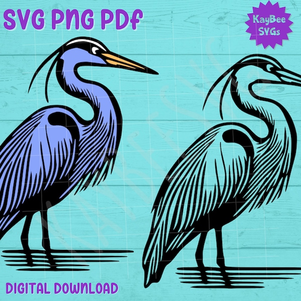 Great Blue Heron Bird SVG PNG PDF Clipart Digital Cut File Download for Cricut Silhouette Sublimation Printable Art - Commercial Use
