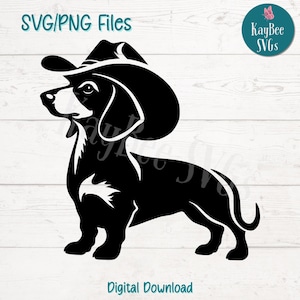 Dackel in Cowboyhut SVG PNG Schnittdateien für Cricut, Silhouette digitaler Download, Lasergravur, Sublimationsdruck, kommerzielle Nutzung
