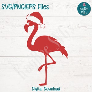Flamingo em chapéu de Papai Noel SVG | PNG | Arquivos de corte EPS para Cricut, Silhouette, Download digital, Clipart para impressão, Clip Art para uso comercial