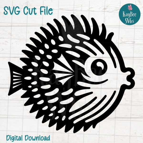 Blowfish SVG Cut File for Cricut, Silhouette, Digital Download, Printable Clipart, Commercial Use, Clip Art, Laser Stencil Outline