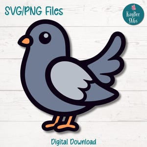 Archivos de corte SVG PNG de paloma de dibujos animados para Cricut, descarga digital de silueta, grabado láser, impresión por sublimación, imágenes prediseñadas para uso comercial
