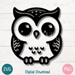 Hibou mignon SVG Silhouette PNG avec de grands yeux pour les enfants et les amoureux de la nature | Fichiers de découpe pour Cricut, sublimation, gravure laser, clipart imprimable