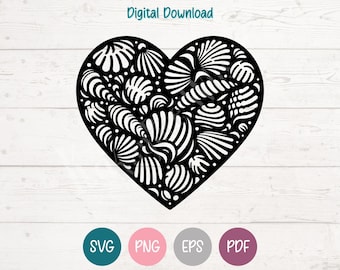 Seashell Heart SVG PNG Clipart Cut Files for Cricut, Silhouette, Laser Engraving, Sublimation (Digital)