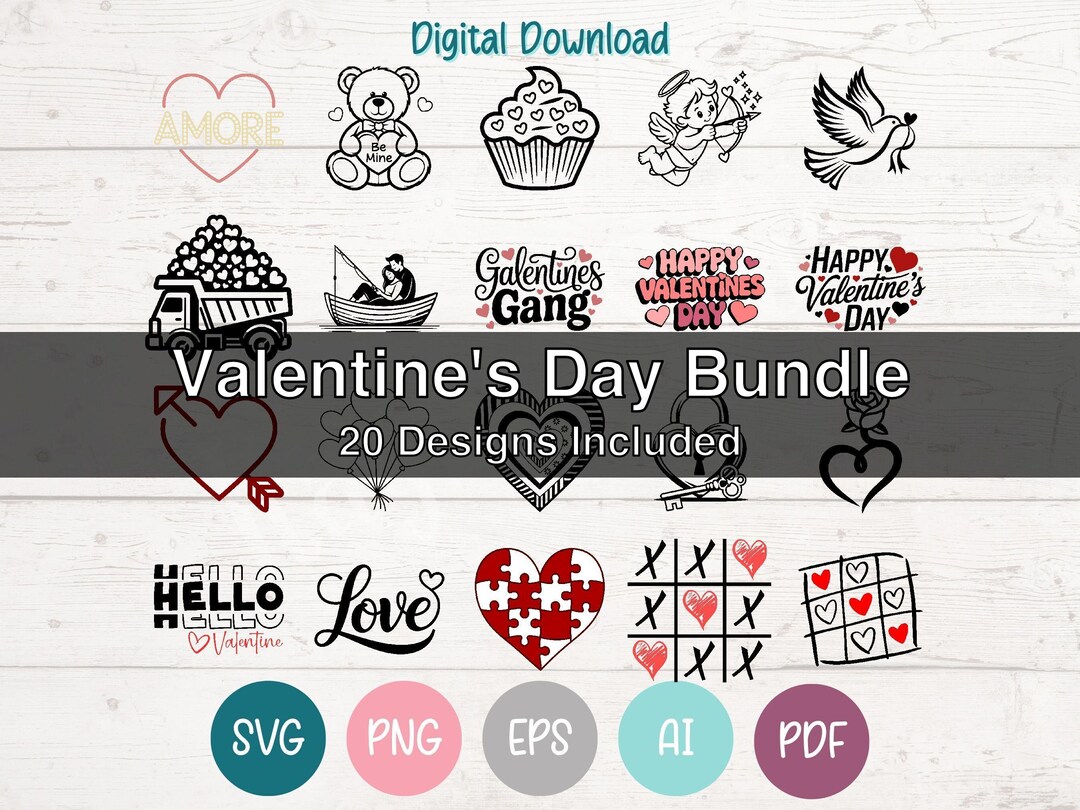 Valentine's Day SVG Bundle Clipart Cut Files for Cricut, Silhouette ...