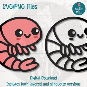 Cute Shrimp SVG | Pliki PNG Cut dla Cricut, Sylwetka, Pobieranie cyfrowe, Clipart do druku, Clipart do użytku komercyjnego, Sublimacja