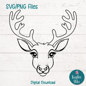 Rendiergezicht SVG PNG schattige vakantie dieren clipart voor kerstambachten | Snijbestand voor cricut, silhouet, lasergravure en sublimatie