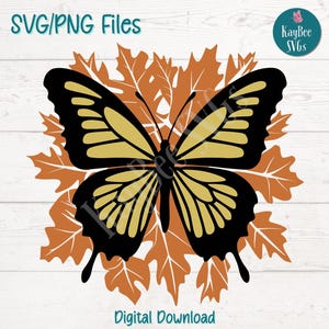Fall Butterfly SVG PNG Cut Files for Cricut, Silhouette Digital Download, Laser Engraving, Sublimation Printable, Commercial Use Clipart