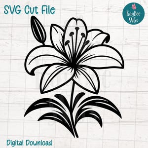 Lily Flower SVG Cut Files for Cricut & Silhouette, Digital Download Clipart for Sublimation, Laser Engraving, Commercial Use PNG
